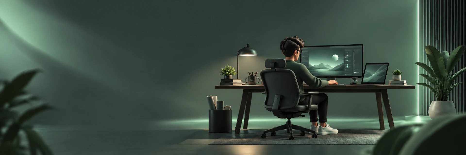 Designer working at a WambiX creative studio desk